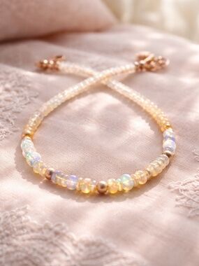 Handmade Natural Fire Opal Bracelet 14k Rose Gold Filled , 7.2" - 7.9"